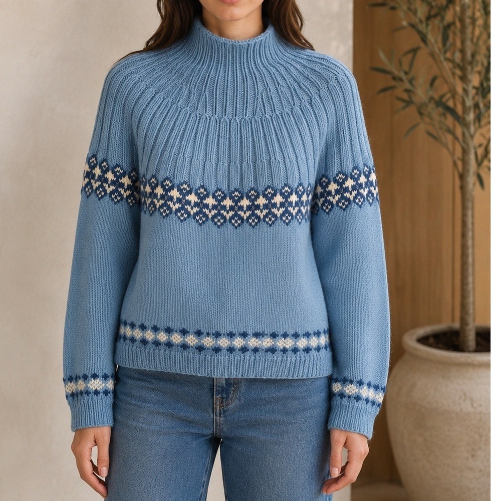 VTG Austrian MODETTE Wein Kärntnerstr Blue Fair Isle Mock Neck Sweater READ